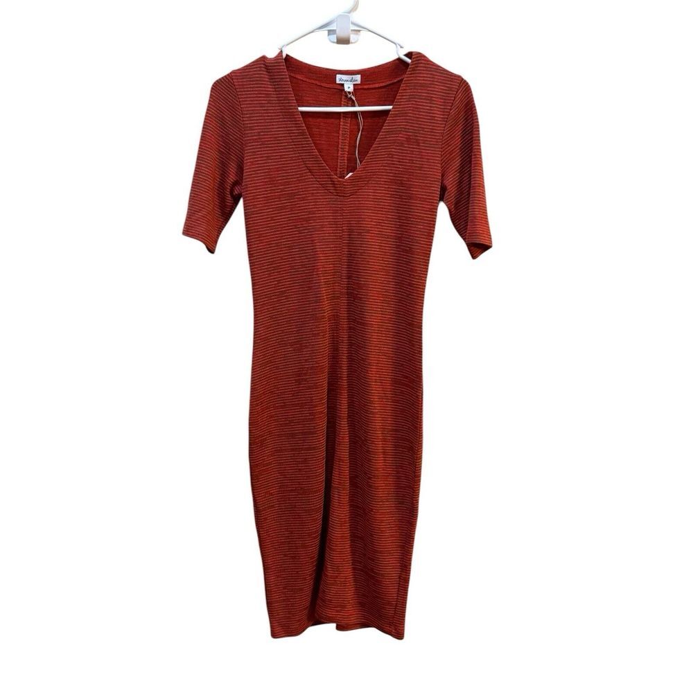 Steven Alan Women's Bodycon V-Neck‎ Knit Kirby Dress Dark Rust Multi Space Dye